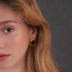 New Products Statement Nature Stone Tiger-eye Earrings Waterproof Gold Plated Stainless Steel Pearl Stud Earrings for Women