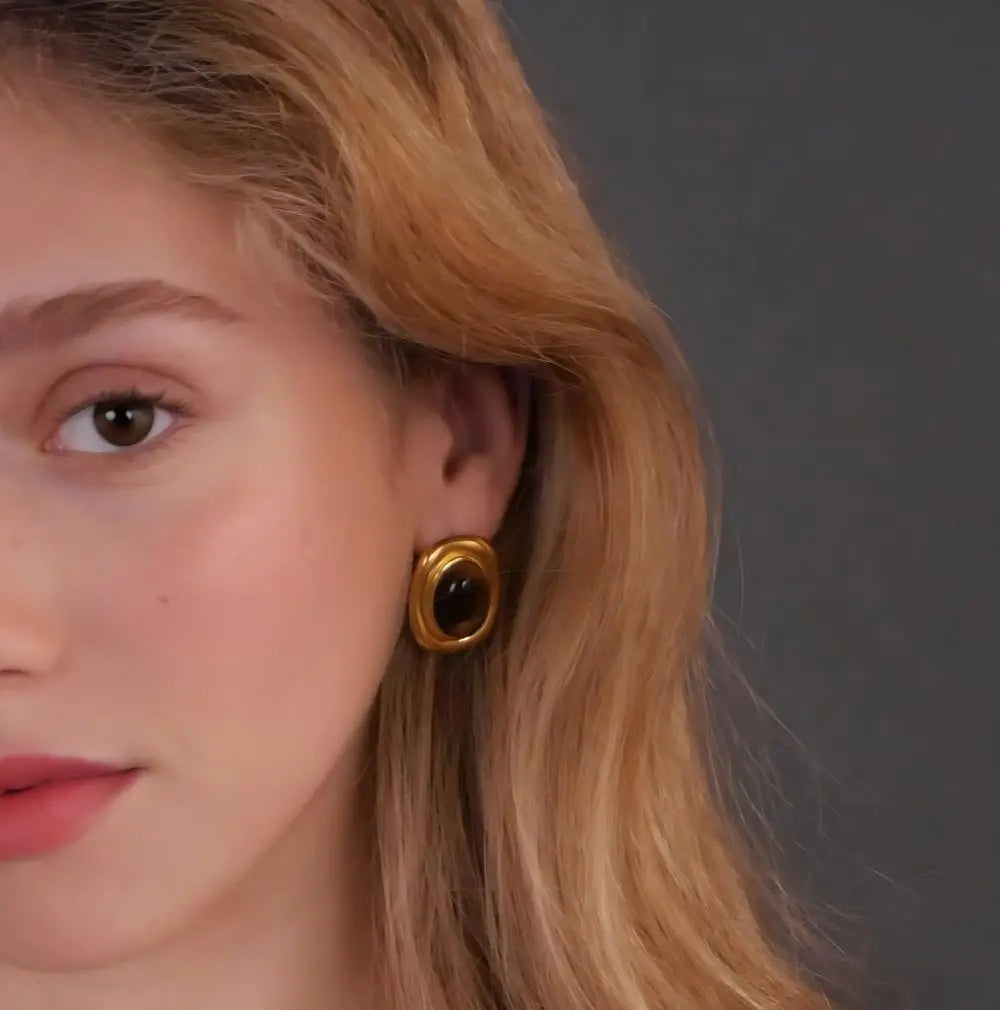 New Products Statement Nature Stone Tiger-eye Earrings Waterproof Gold Plated Stainless Steel Pearl Stud Earrings for Women