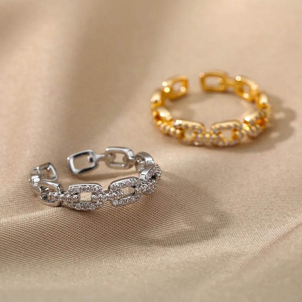 Classic Zircon Twist Chain Rings For Women Stainless Steel  Elegant Couple Ring Wedding Jewelry Gift Bijoux Femme Free Shipping