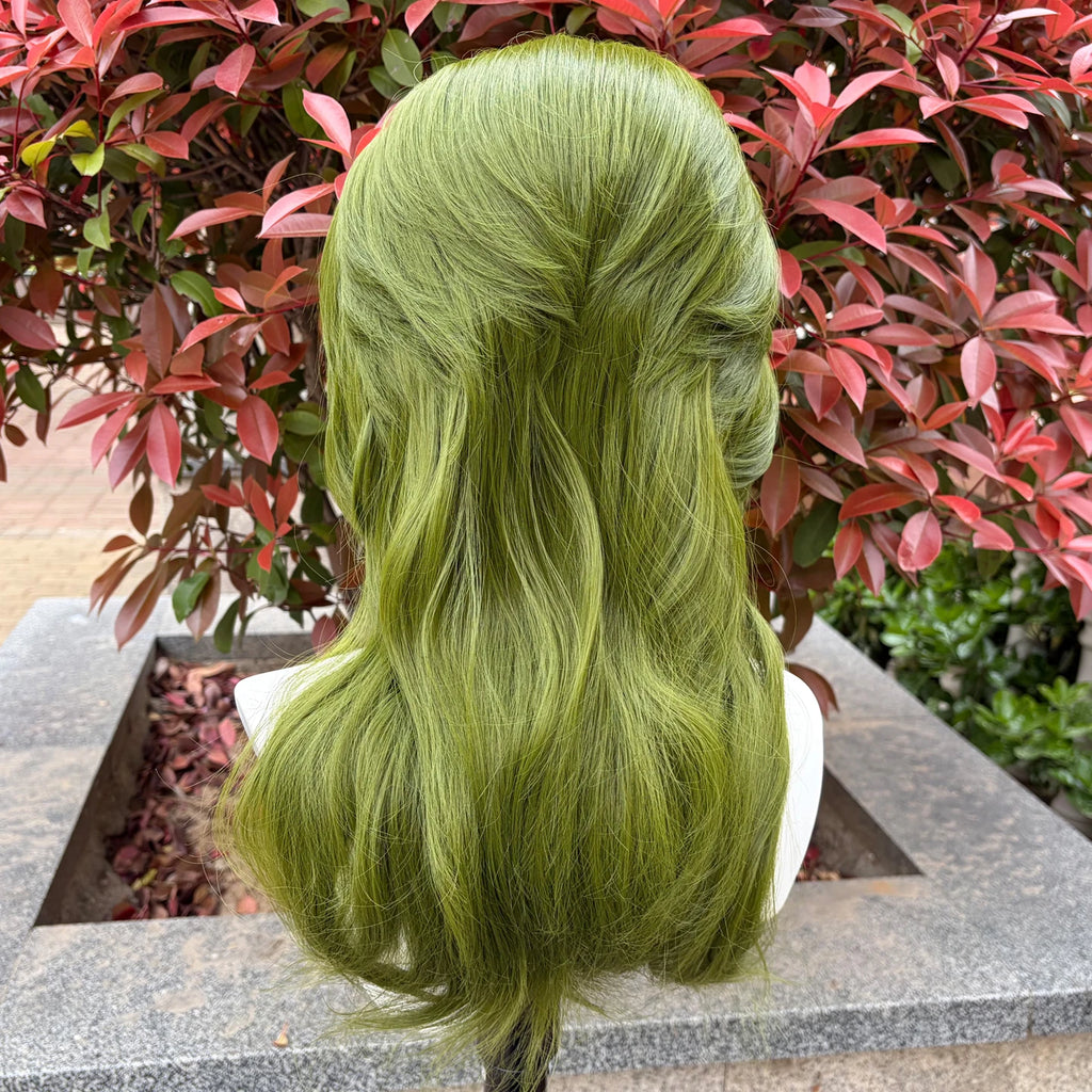 Matcha Green 13X4 Lace Front Wigs Natural Wave Glueless Lace Heat Resistant Fiber Synthetic Hair Wig Mullet Cosplay Wigs