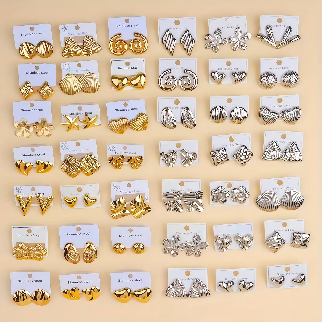 6/8/12/24/36/48Pairs Fashion Stainless Steel Earrings For Women Mix Style Trendy Heart Flowers Shell Daily Jewelry Party Gifts