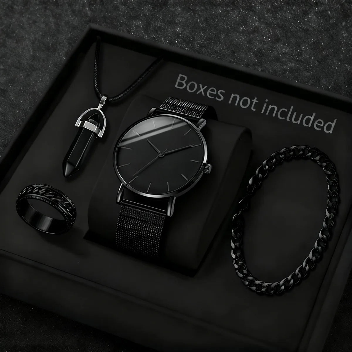 4PCS Fashion Men Business Watches Jewelry Set Simple Dial Quartz Wristwatch for Man Clock Reloj Hombre（Without Box）