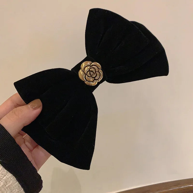Korean Velvet Bow Hair Pins Fabric Rhinestone Pearl Hair Clips for Women Luxulry Jewelry Spring Clip Gils Hair Accessories