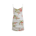 Women's Clothing Summer 2024 Trend Sling Dress Vintage Floral Ruched Mesh Slim Short Coquette Package Hip Slip Dresses
