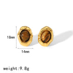 New Products Statement Nature Stone Tiger-eye Earrings Waterproof Gold Plated Stainless Steel Pearl Stud Earrings for Women