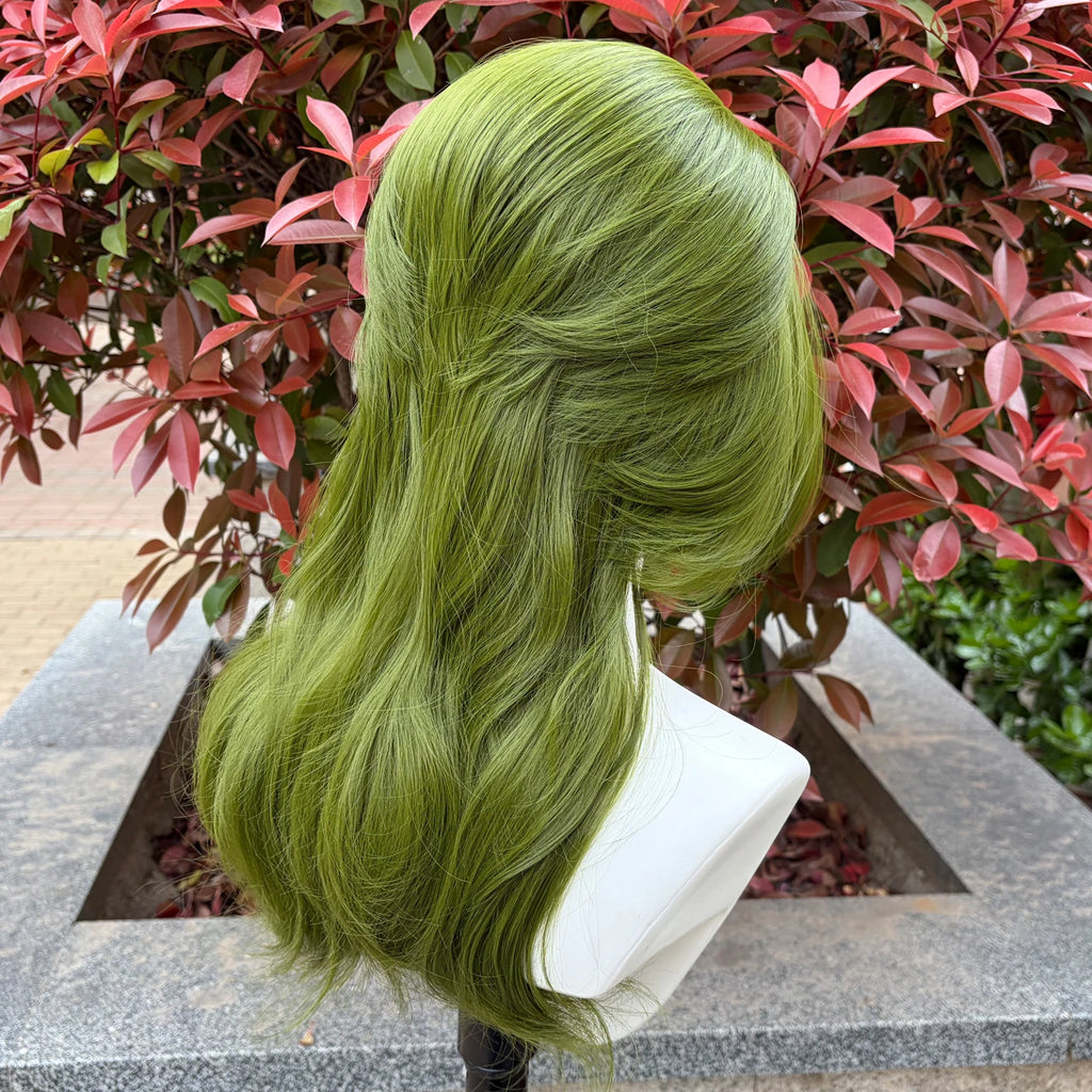 Matcha Green 13X4 Lace Front Wigs Natural Wave Glueless Lace Heat Resistant Fiber Synthetic Hair Wig Mullet Cosplay Wigs
