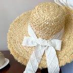 Flower rose decoration raffia straw hat for women summer large brim sun hat seaside atmosphere elegant wedding hat