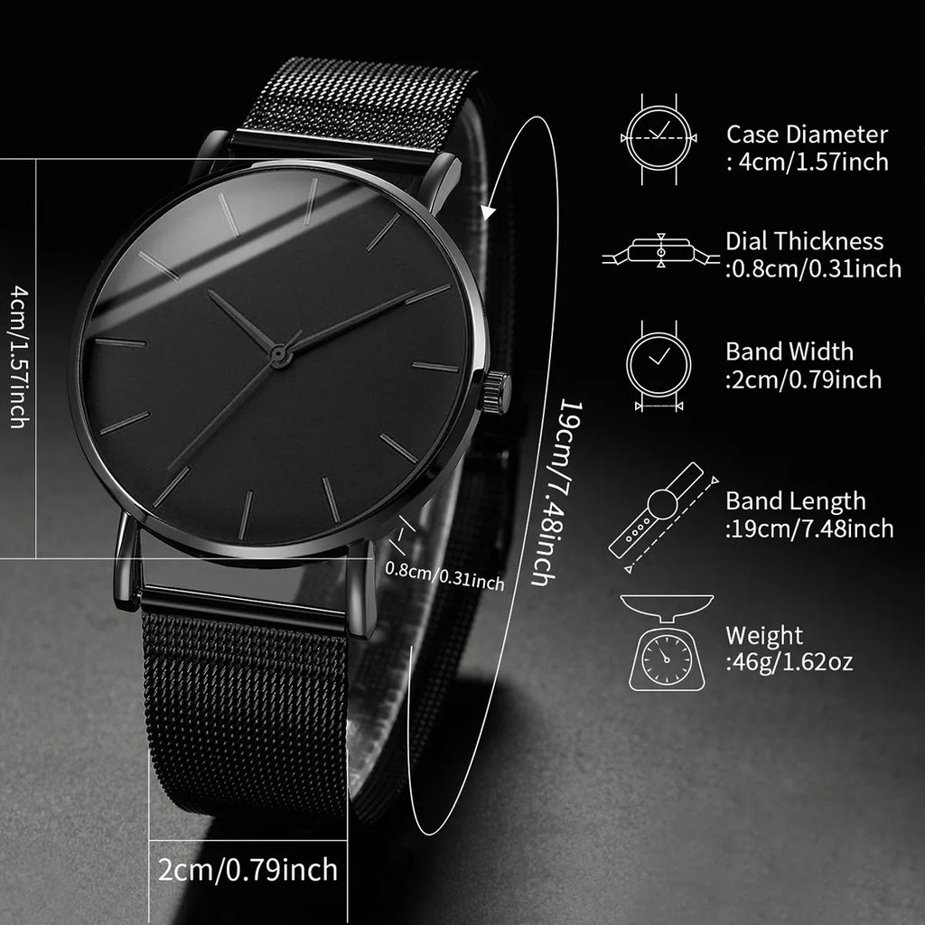 4PCS Fashion Men Business Watches Jewelry Set Simple Dial Quartz Wristwatch for Man Clock Reloj Hombre（Without Box）