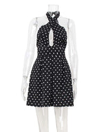 Polka Dot Halter Mini Dress Women Fashion Backless Sleeveless Off-shoulder Hollow Out Slim Short Vestidos 2026 Lady Party Gown