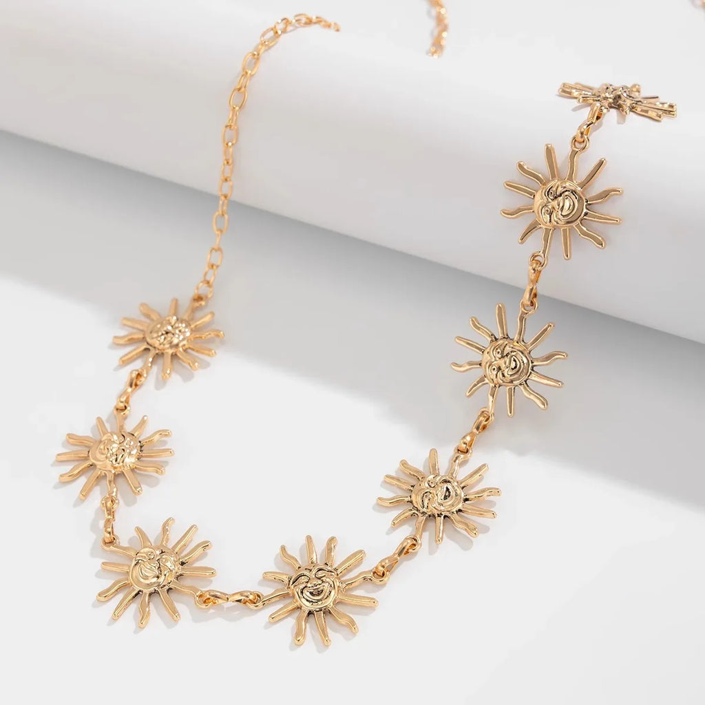 Fashion Vintage Sun Flower Smiley Face Metal Waist Chain for Women Summer Beach Body Chain Gold Plated Belt Female Jewelry