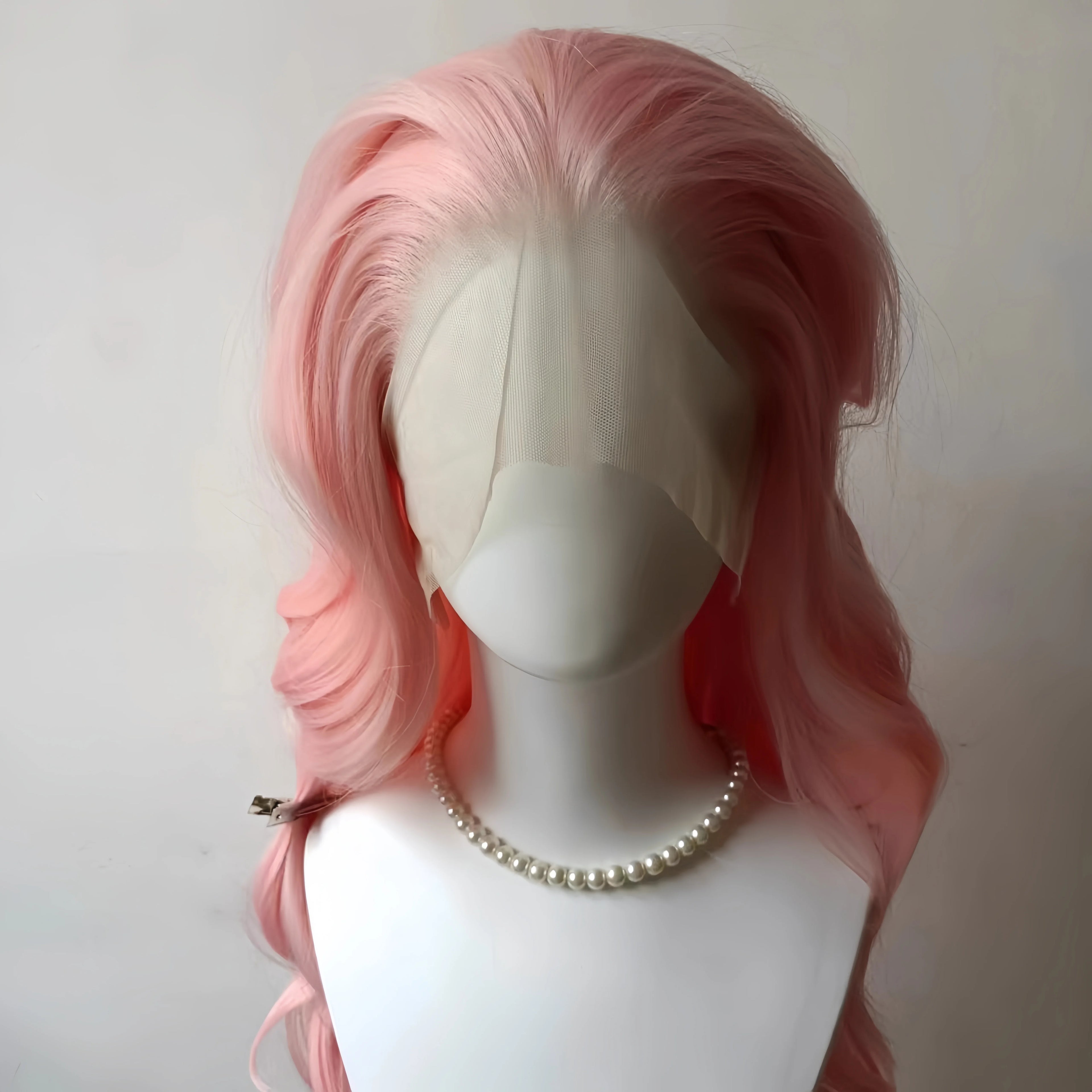 13x4 Lace Front Wig Pink Lolita Long Wavy Hair Wig for Women High Temperature Fibers Synthetic Lace Wigs Wear and Go Cosplay