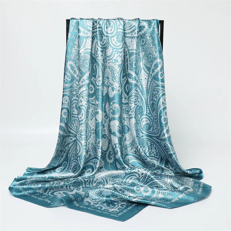 90CM Kerchief Silk Satin Four Seasons Square Beach Stoles Luxury Print Sunscreen Shawls Wraps Hijab Popular Bandana Accessores