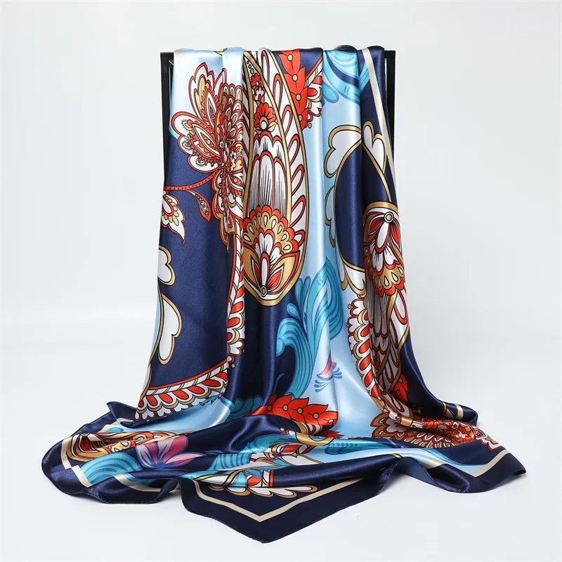90CM Kerchief Silk Satin Four Seasons Square Beach Stoles Luxury Print Sunscreen Shawls Wraps Hijab Popular Bandana Accessores