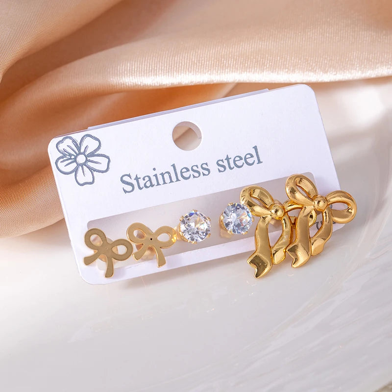 ANENJERY 316L Stainless Steel Flower Heart Butterfly Bowknot Earrings For Women Personality Fashion Vintage Jewelry Wholesale