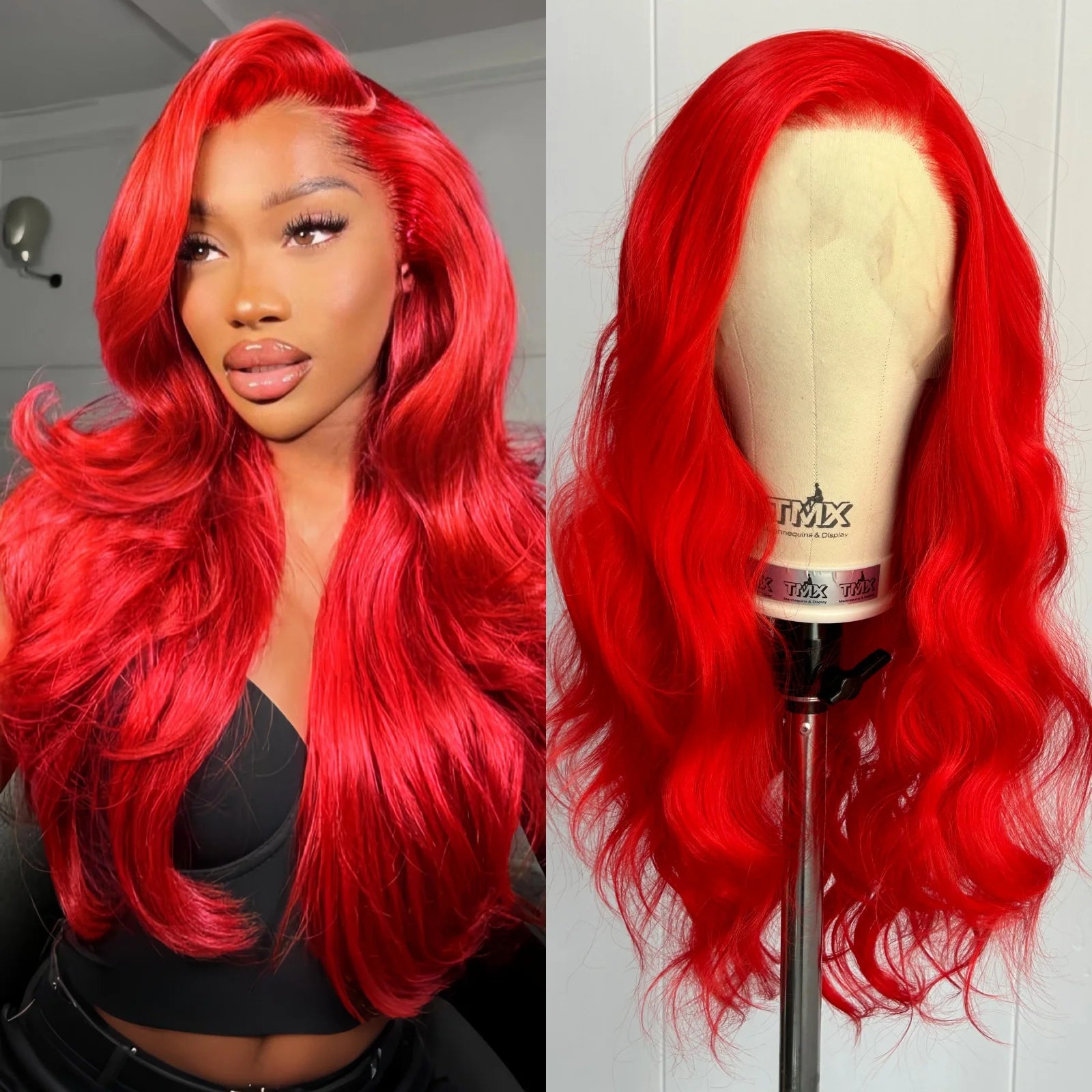 Hot Red Wigs for Women Body Wave Lace Front Wigs Synthetic Hair Free Part Burgundy Colored Pre Plucked Long Curly Wavy 13X4 Wig