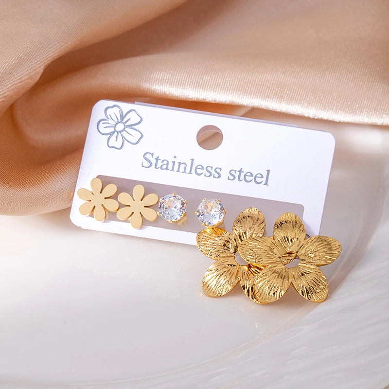 ANENJERY 316L Stainless Steel Flower Heart Butterfly Bowknot Earrings For Women Personality Fashion Vintage Jewelry Wholesale