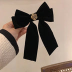 Korean Velvet Bow Hair Pins Fabric Rhinestone Pearl Hair Clips for Women Luxulry Jewelry Spring Clip Gils Hair Accessories
