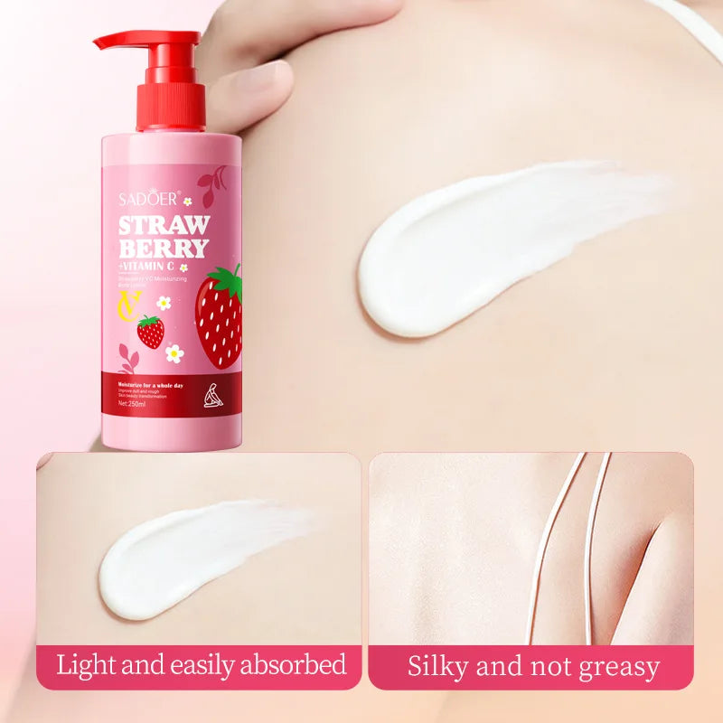 Strawberry VC Moisturizing Body Lotion Whitening Body Cream Lightening Skin Care Hand Cream Body Butter