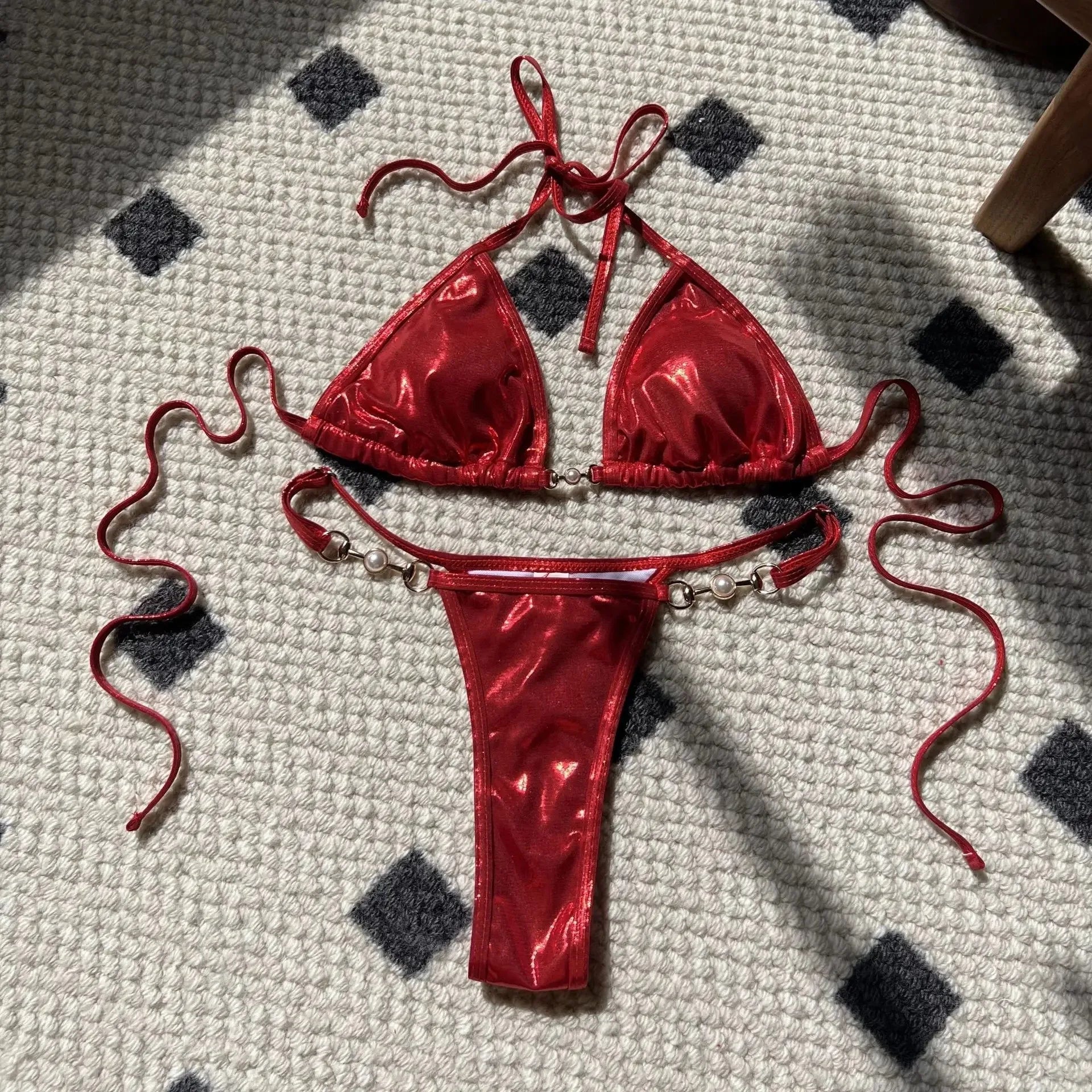 Sexy Shiny Pearl Bikini Swimsuit Hot Sale Of The Season New Crossbody Swimwear Elegant Luminous Design Attractive Female Underwe