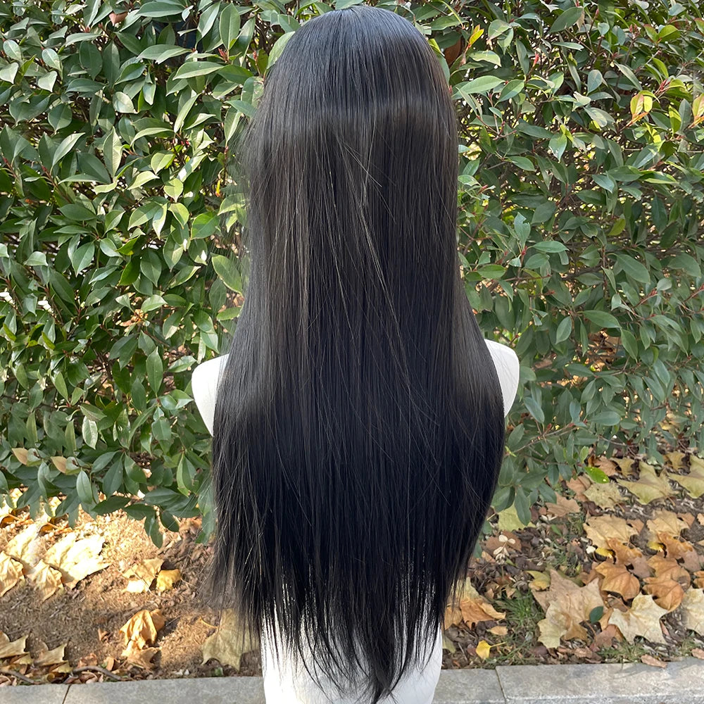 Jet Black 13x4 Synthetic Lace Front Wigs for Women Heat Resistant Hair Glueless Wig 26 Inch Long Silky Straight Wig 150% Density