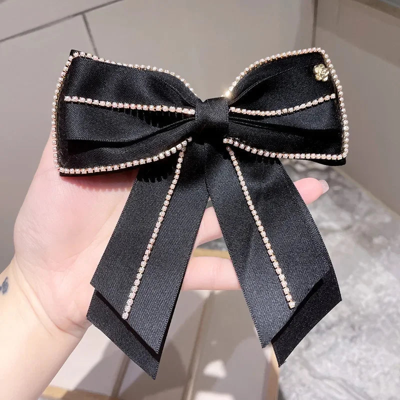 Korean Velvet Bow Hair Pins Fabric Rhinestone Pearl Hair Clips for Women Luxulry Jewelry Spring Clip Gils Hair Accessories