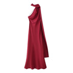 Satin Ribbon Halter Long Dresses Women's Backless Casual Maxi Dress Evening Wedding Guest White Blue Green Summer Graduation New
