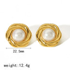 New Products Statement Nature Stone Tiger-eye Earrings Waterproof Gold Plated Stainless Steel Pearl Stud Earrings for Women