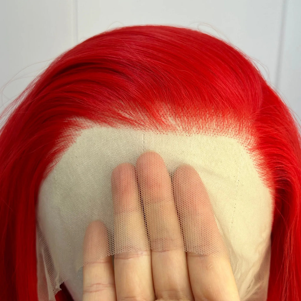 Hot Red Wigs for Women Body Wave Lace Front Wigs Synthetic Hair Free Part Burgundy Colored Pre Plucked Long Curly Wavy 13X4 Wig