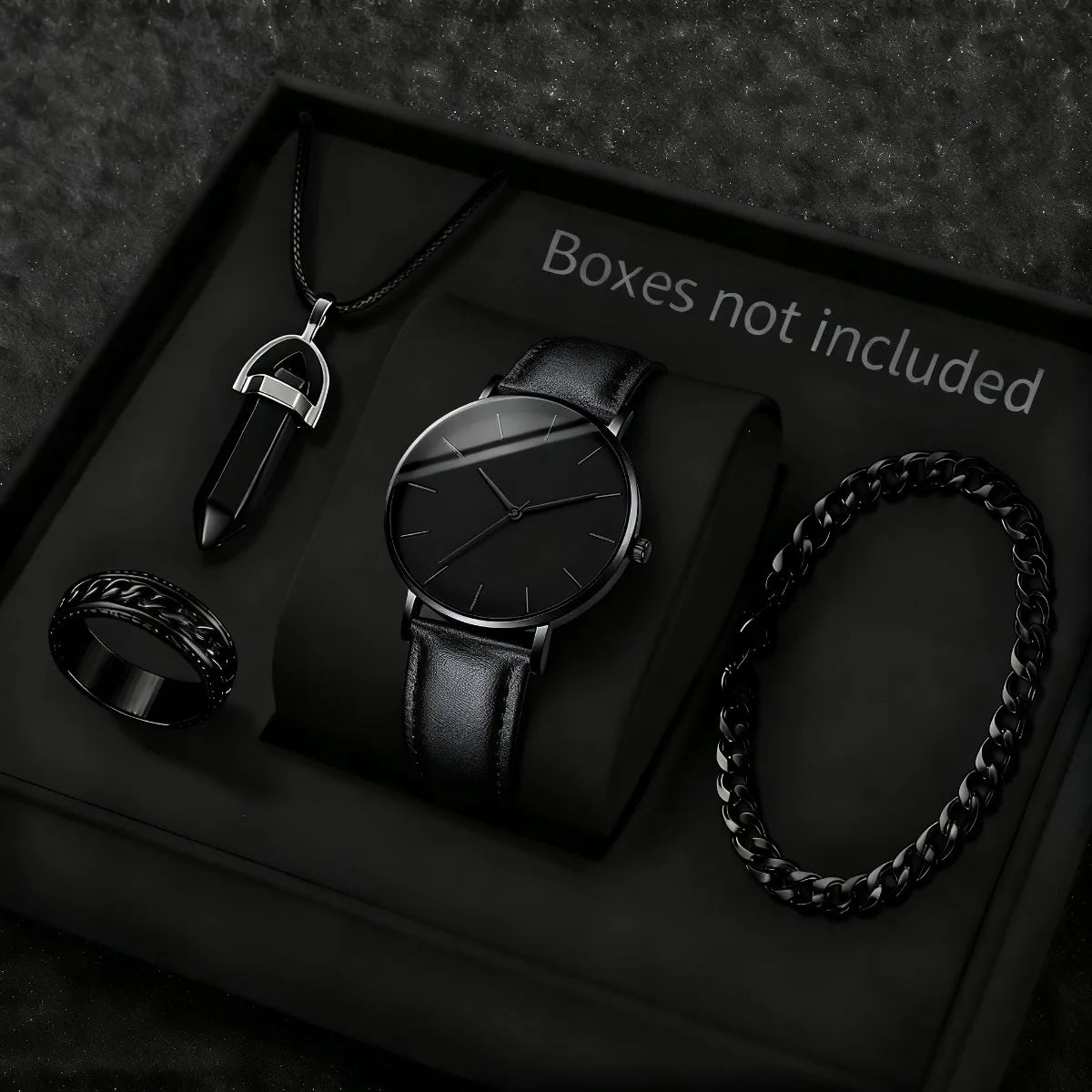 4PCS Fashion Men Business Watches Jewelry Set Simple Dial Quartz Wristwatch for Man Clock Reloj Hombre（Without Box）
