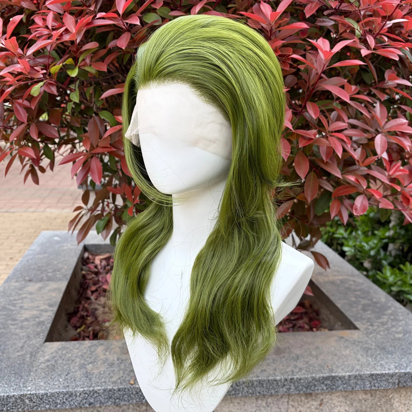 Matcha Green 13X4 Lace Front Wigs Natural Wave Glueless Lace Heat Resistant Fiber Synthetic Hair Wig Mullet Cosplay Wigs