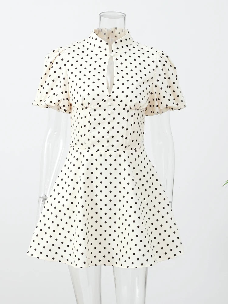 Polka Dot Halter Mini Dress Women Fashion Backless Sleeveless Off-shoulder Hollow Out Slim Short Vestidos 2026 Lady Party Gown