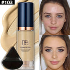 2Pcs Full Coverage Waterproof Liquid Foundation&Black Triangular Powder Puff-LongLasting Matte Finish Dark Circle&Blemish Cover