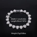 ZAKOL 45CM New Hip Hop Tennis Chain Bracelet Necklace Shiny Heart Rhinestone CZ Fashion Rock Party Jewelry Set