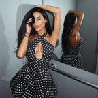 Polka Dot Halter Mini Dress Women Fashion Backless Sleeveless Off-shoulder Hollow Out Slim Short Vestidos 2026 Lady Party Gown