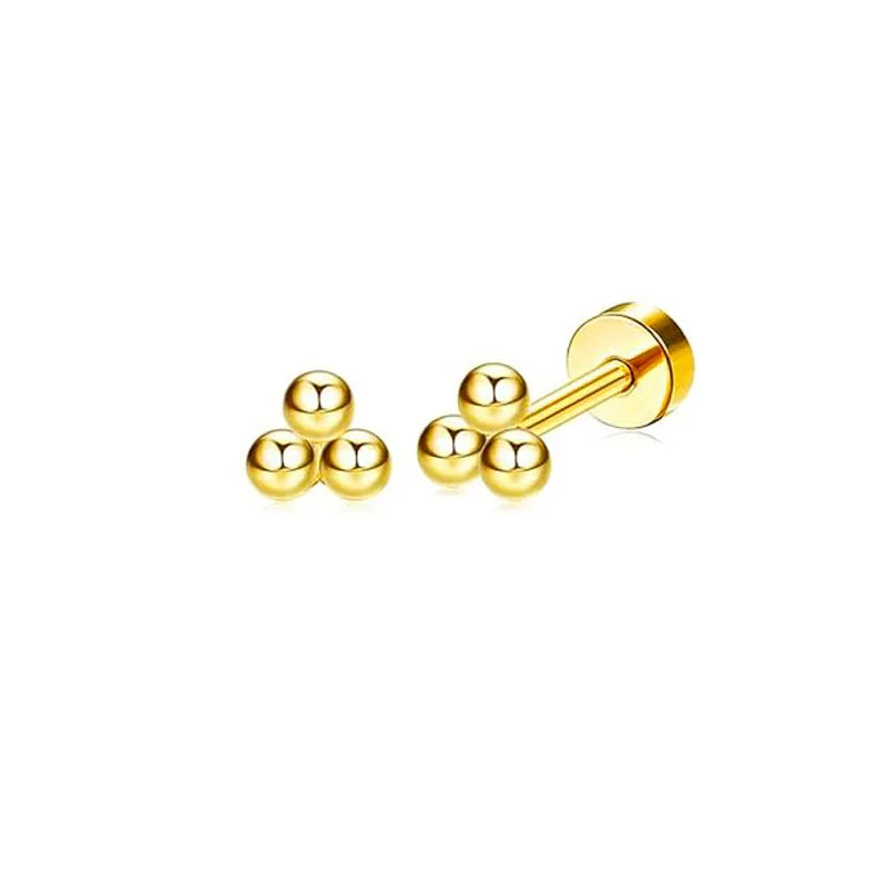 2PCS/Set Stainless Steel Gold Flower Cross Stud Earrings for Women Cute Mini Pearl Earrings Tragus Cartilage Piercing Jewelry