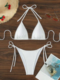 Summer white pure simple front-tie bikini swimsuit set
