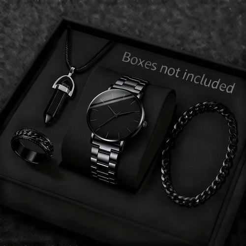 4PCS Fashion Men Business Watches Jewelry Set Simple Dial Quartz Wristwatch for Man Clock Reloj Hombre（Without Box）