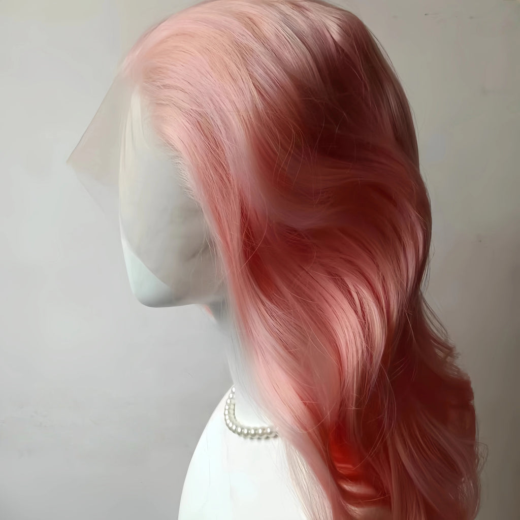 13x4 Lace Front Wig Pink Lolita Long Wavy Hair Wig for Women High Temperature Fibers Synthetic Lace Wigs Wear and Go Cosplay