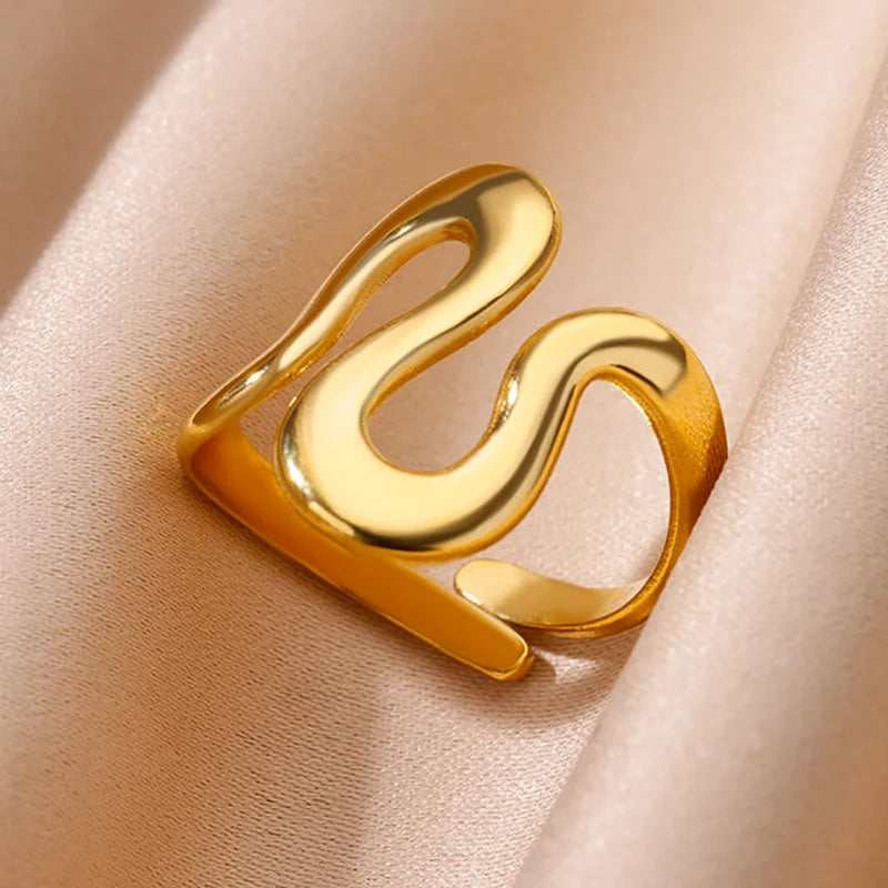 316L Stainless Steel Rings for Women Gold Color Multilayer Geometric Open Ring Vintage Waterproof Wedding Aesthetic Jewelry Gift