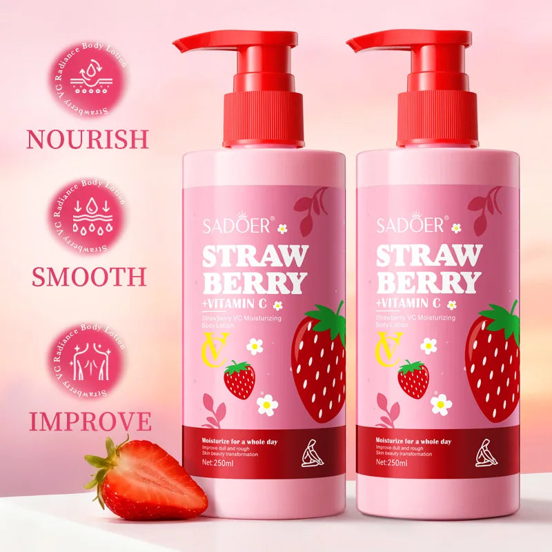 Strawberry VC Moisturizing Body Lotion Whitening Body Cream Lightening Skin Care Hand Cream Body Butter
