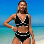 Women's Bikini Sets Swimsuits V Neck High Waisted 2 Piece Bathing Suits Solid/Flower Printed Swimwear Bikinis