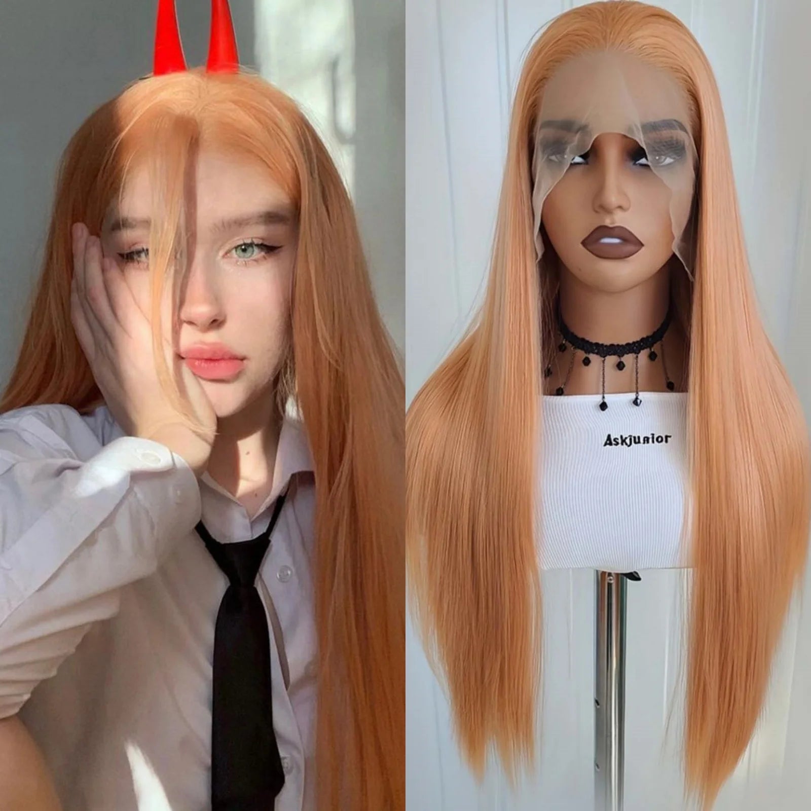 Long Silky Straight Wigs for Women Synthetic Lace Front Wig Light Orange Ginger Colored 13X4 Frontal Cosplay Wig for Daily Party