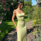 Y2K Floral Print Spaghetti Strap Bodycon Sundress Deep V Neck Long Dress Sexy Backless Summer Dresses Streetwear