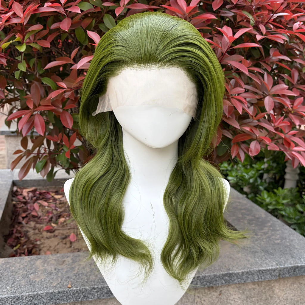 Matcha Green 13X4 Lace Front Wigs Natural Wave Glueless Lace Heat Resistant Fiber Synthetic Hair Wig Mullet Cosplay Wigs