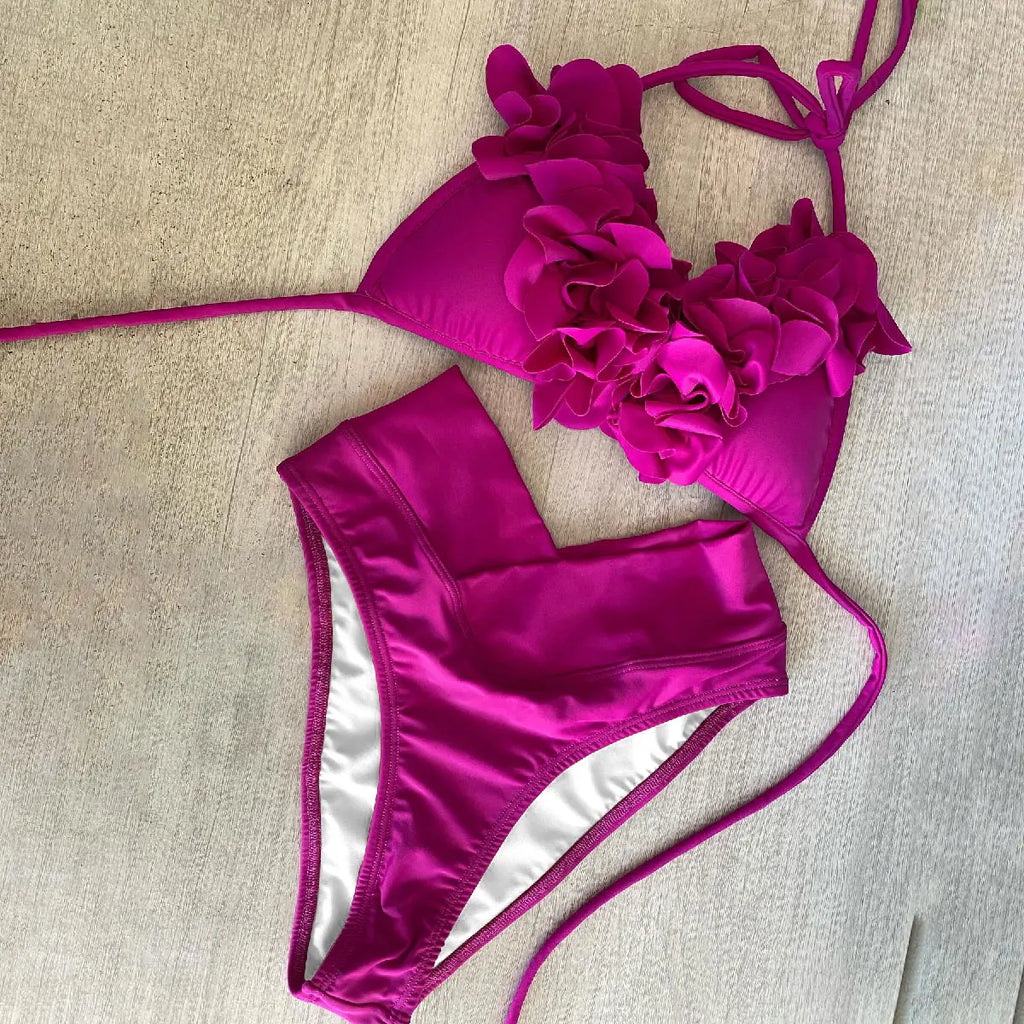 3D Flower Bikini Set Brazilian Biquini Low Waist Swimwear Push Up SwimSuit Women Solid Swimwear Sexy Beach Wear Female