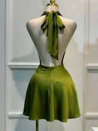 Women Elegant Solid Satin Dress, Back Zipper Open Back Fitted Midi Dress, Casual Vacation Party Banquet Cocktail Gown