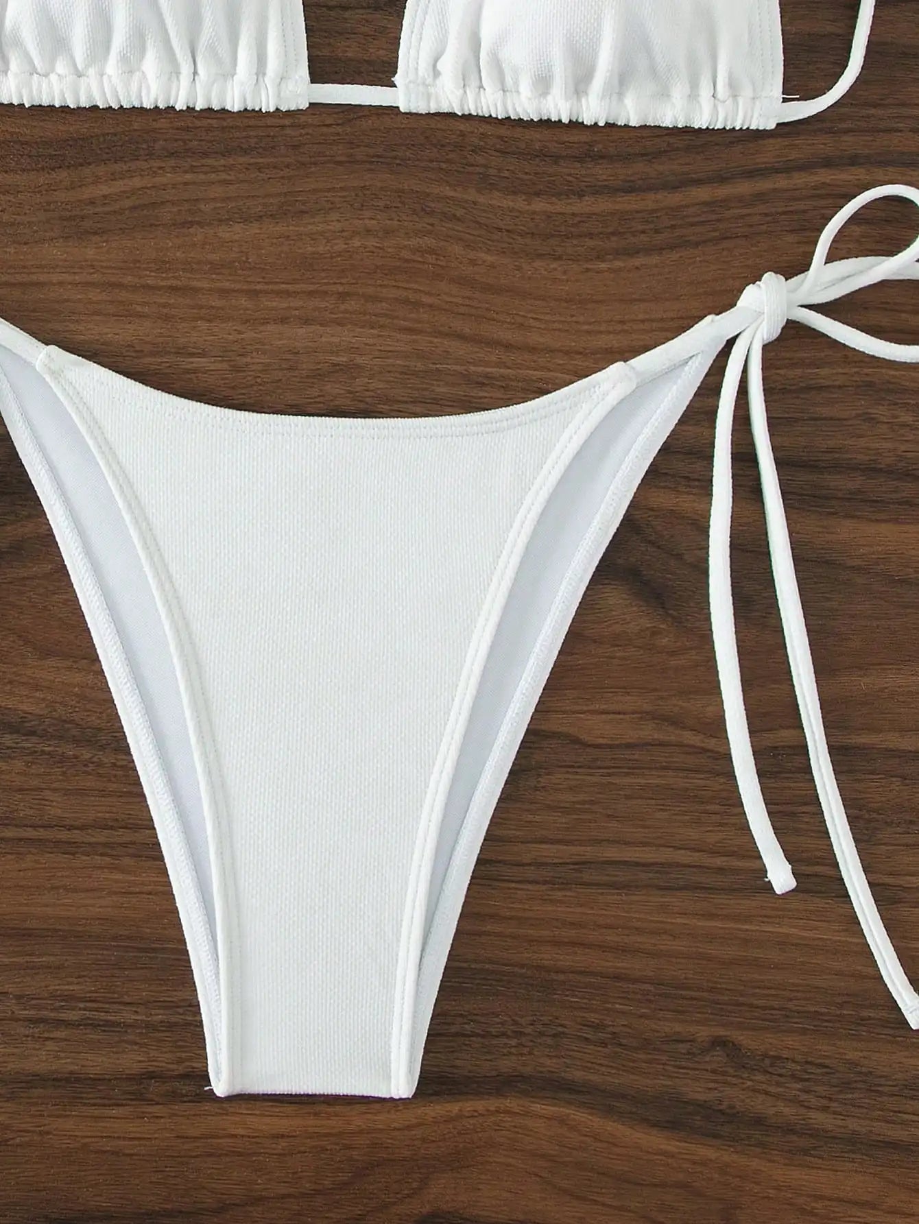 Summer white pure simple front-tie bikini swimsuit set