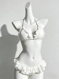 Sexy Lace Up Back Two Piece Bikini Set High Cut Leg Push Up Tops Stylish Swimwear Beach Bathing Suit for Ladies Summer Vacation