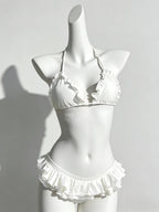 Sexy Lace Up Back Two Piece Bikini Set High Cut Leg Push Up Tops Stylish Swimwear Beach Bathing Suit for Ladies Summer Vacation
