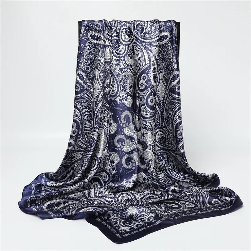 90CM Kerchief Silk Satin Four Seasons Square Beach Stoles Luxury Print Sunscreen Shawls Wraps Hijab Popular Bandana Accessores